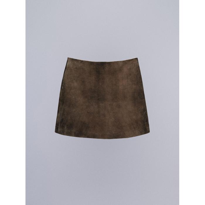 Suede leather mini skirt цвет: Коричневый