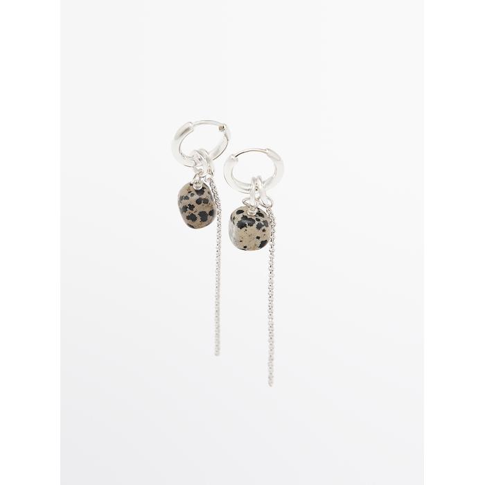 Hoop earrings with stone цвет: Жемчужно-серый
