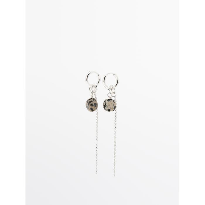Hoop earrings with stone цвет: Жемчужно-серый