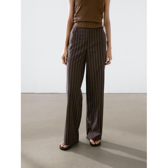Wide leg low rise striped trousers цвет: Коричневый