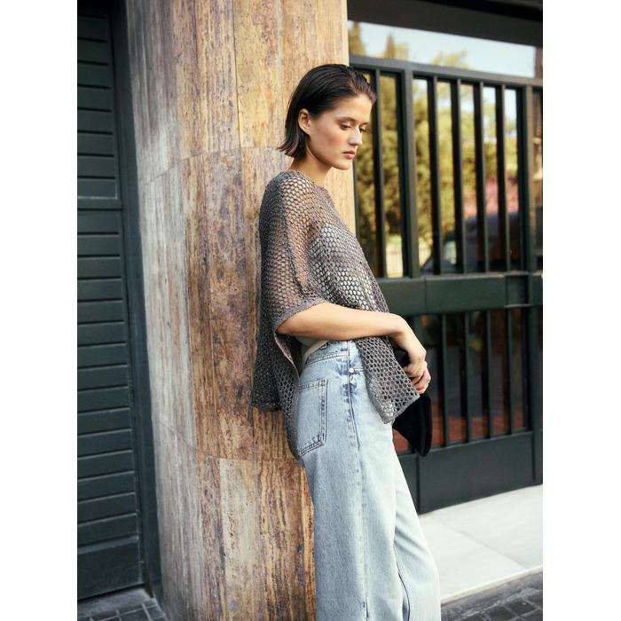 Short openwork knit cape цвет: Коричневый