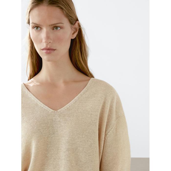 V-neck jumper 100% linen цвет: Песочный