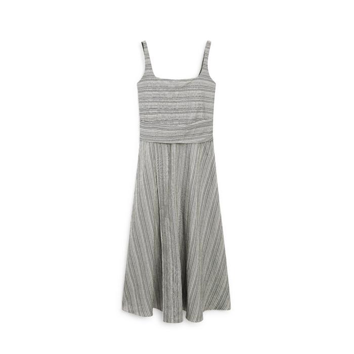 Flared Midi Dress with Stripes цвет: Натуральный, кремовый