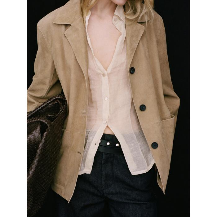 Flowing suede leather blazer цвет: Песочный
