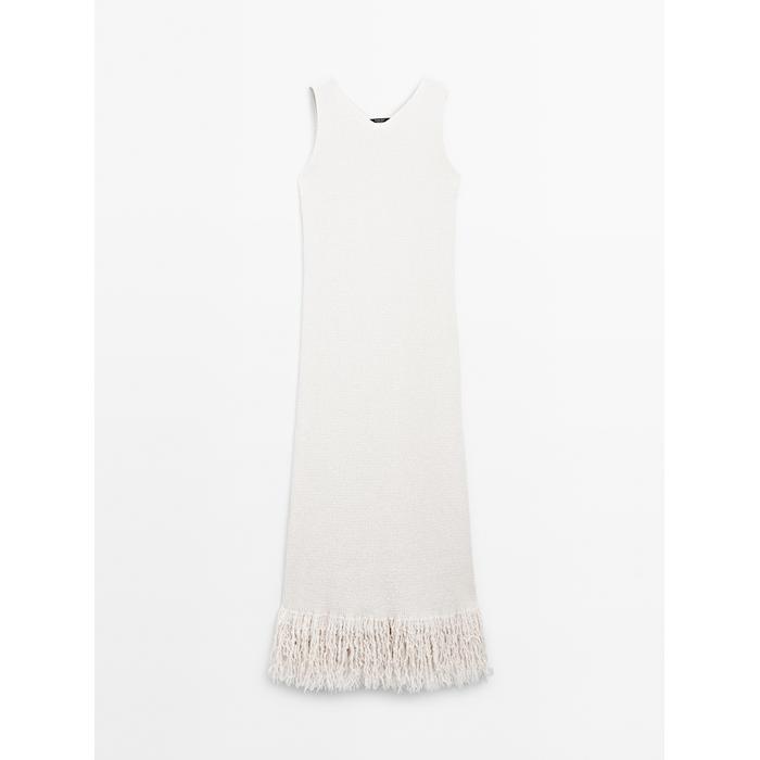 Flared Midi Dress with Stripes цвет: Натуральный, кремовый