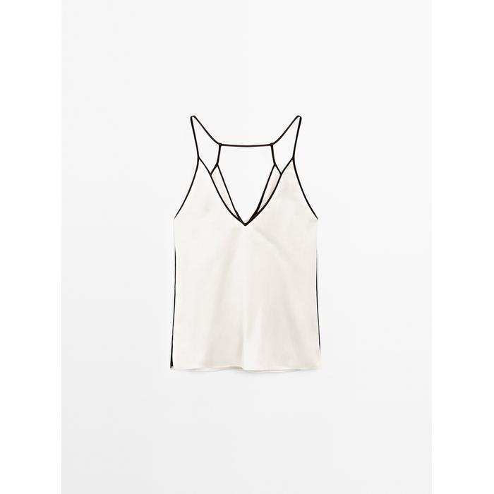 Satin halter top with vivid detail цвет: Натуральный, кремовый