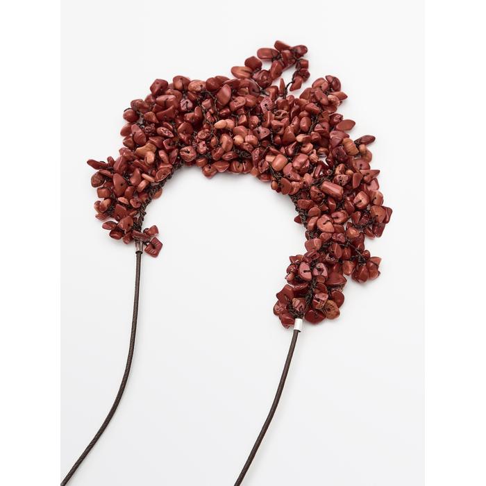 LEATHER CORD NECKLACE WITH STONES цвет: Коралловый