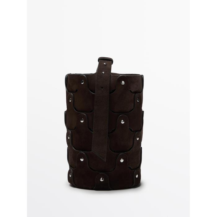 Bucket bag studded split leather цвет: Коричневый