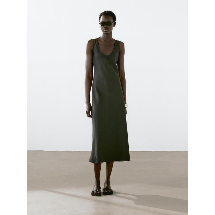 Midi dress 100% linen цвет: Темно-зеленый