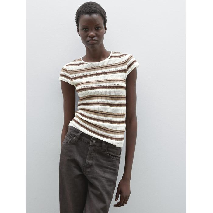 Openwork knit striped T-shirt цвет: Серый натуральный