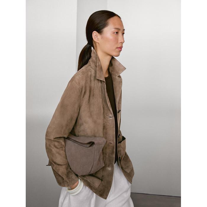Fluid suede leather jacket цвет: Кротово-коричневый