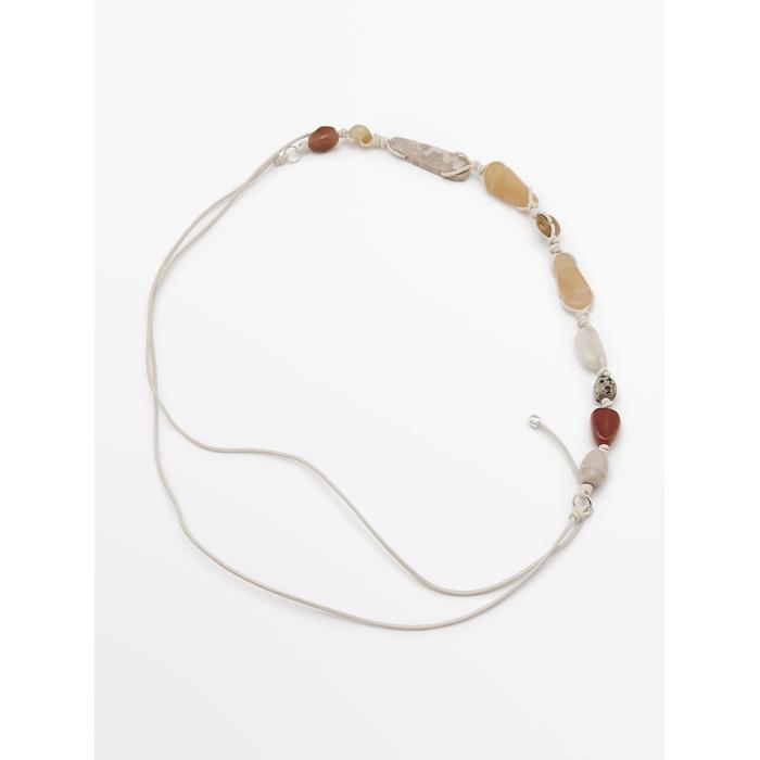 Leather cord belt with stones цвет: Жемчужно-серый