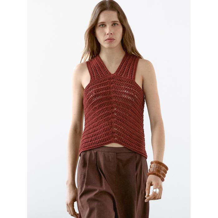 Openwork Crochet Knit Top цвет: Цвет черепицы