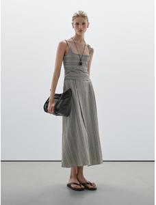 Flared Midi Dress with Stripes цвет: Натуральный, кремовый