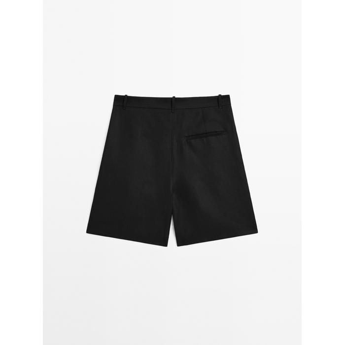 Шорты из смесового льна Tencel™ со складками цвет: Черный
