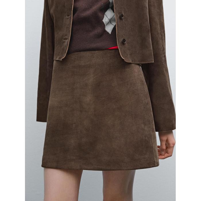 Suede leather mini skirt цвет: Коричневый