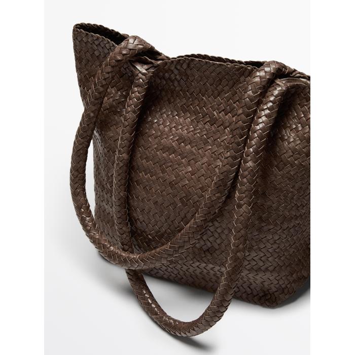Half tote braided nappa leather tote bag цвет: Кротово-коричневый