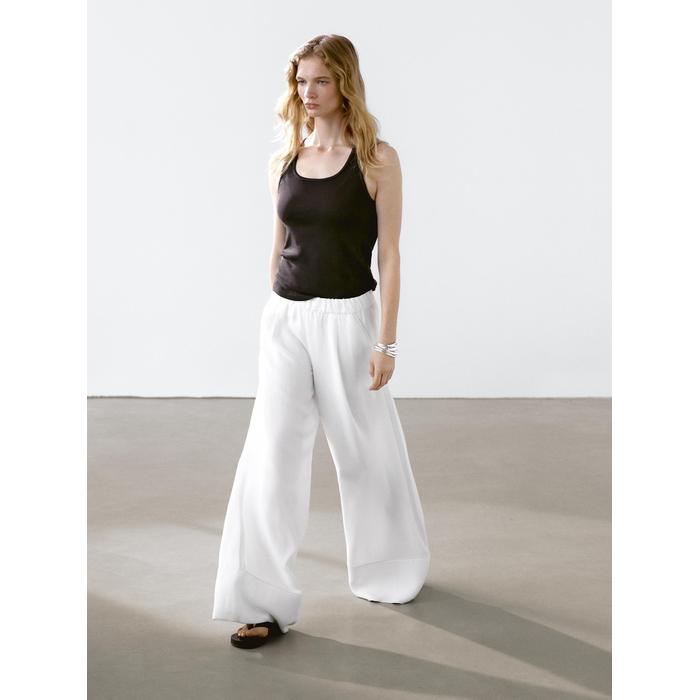 Wide-leg pants with contrast topstitching цвет: Белый