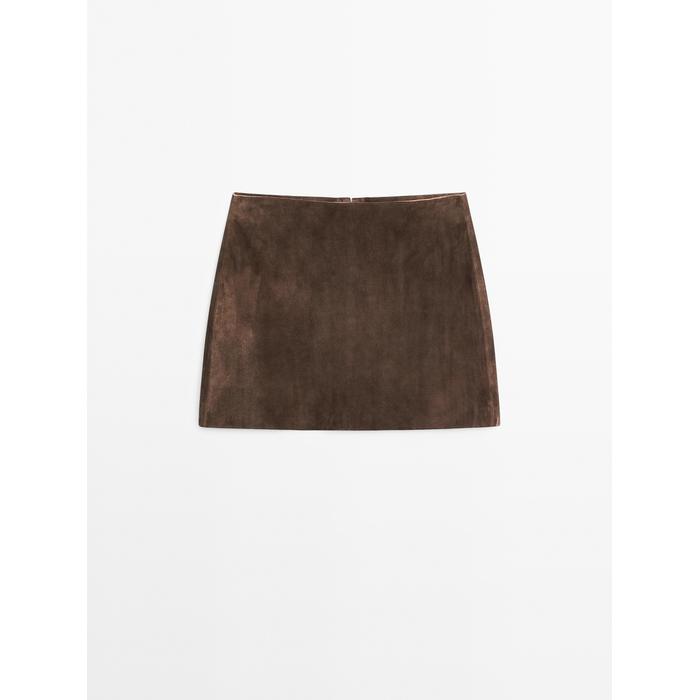 Suede leather mini skirt цвет: Коричневый