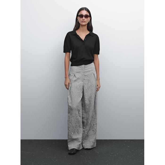 Openwork polo knit linen blend jumper цвет: Черный