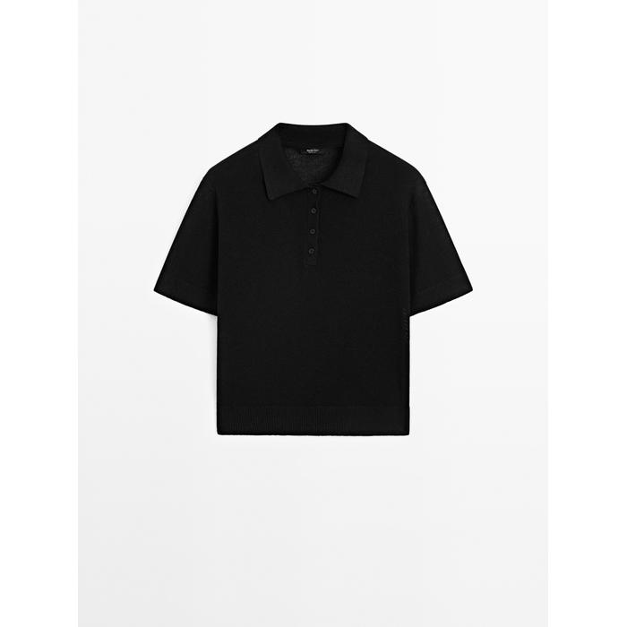 Openwork polo knit linen blend jumper цвет: Черный