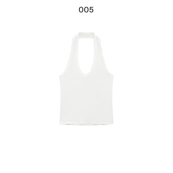 Slim halter top with frayed edges цвет: Натуральный, кремовый