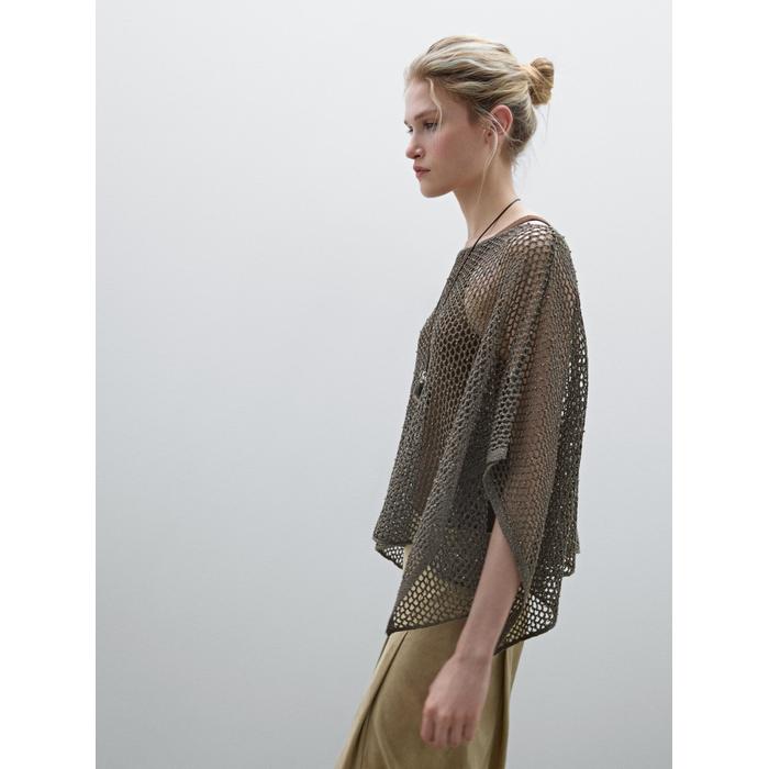 Short openwork knit cape цвет: Коричневый