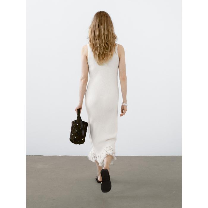 Flared Midi Dress with Stripes цвет: Натуральный, кремовый