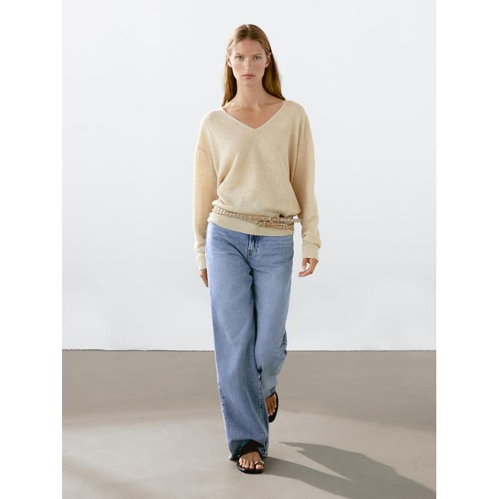 V-neck jumper 100% linen цвет: Песочный
