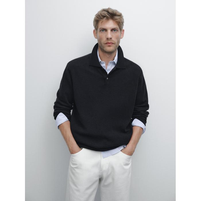 Rib knit polo 100% cashmere цвет: Темно-синий