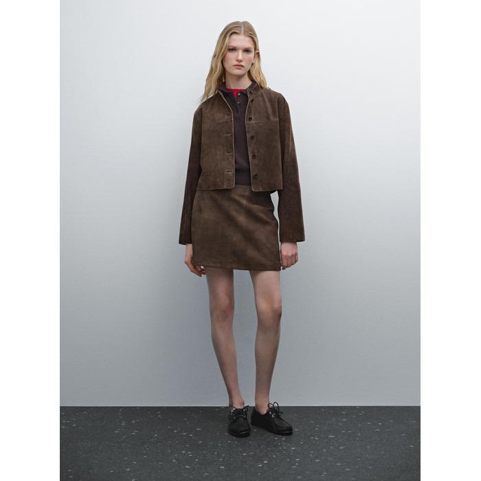 Suede leather mini skirt цвет: Коричневый