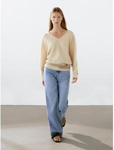 V-neck jumper 100% linen цвет: Песочный