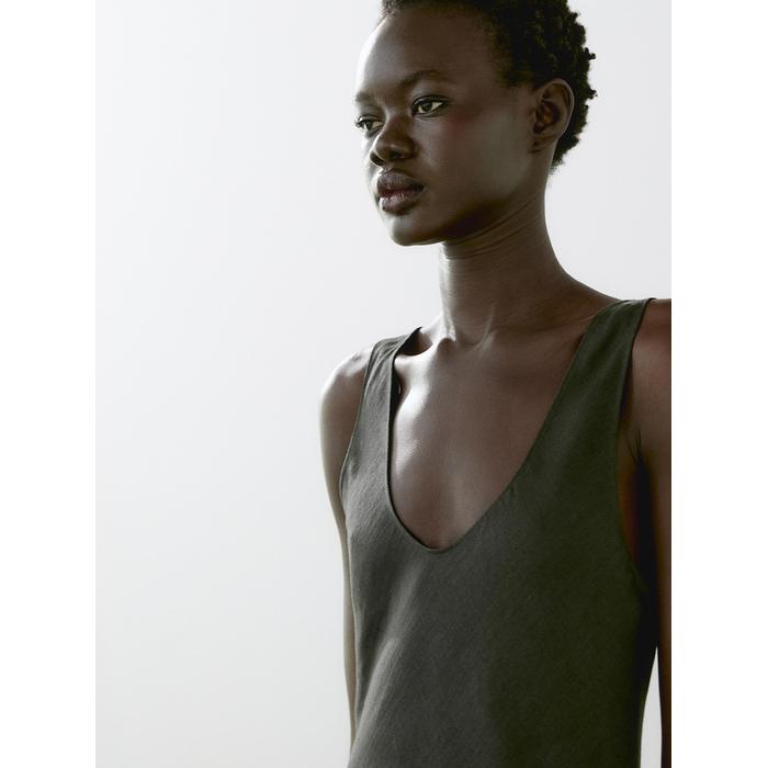 Midi dress 100% linen цвет: Темно-зеленый