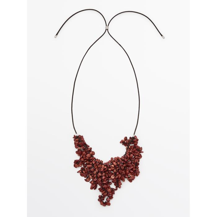 LEATHER CORD NECKLACE WITH STONES цвет: Коралловый