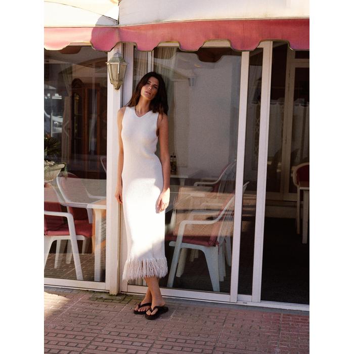 Flared Midi Dress with Stripes цвет: Натуральный, кремовый