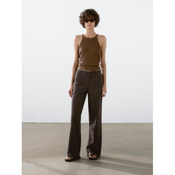 Wide leg low rise striped trousers цвет: Коричневый