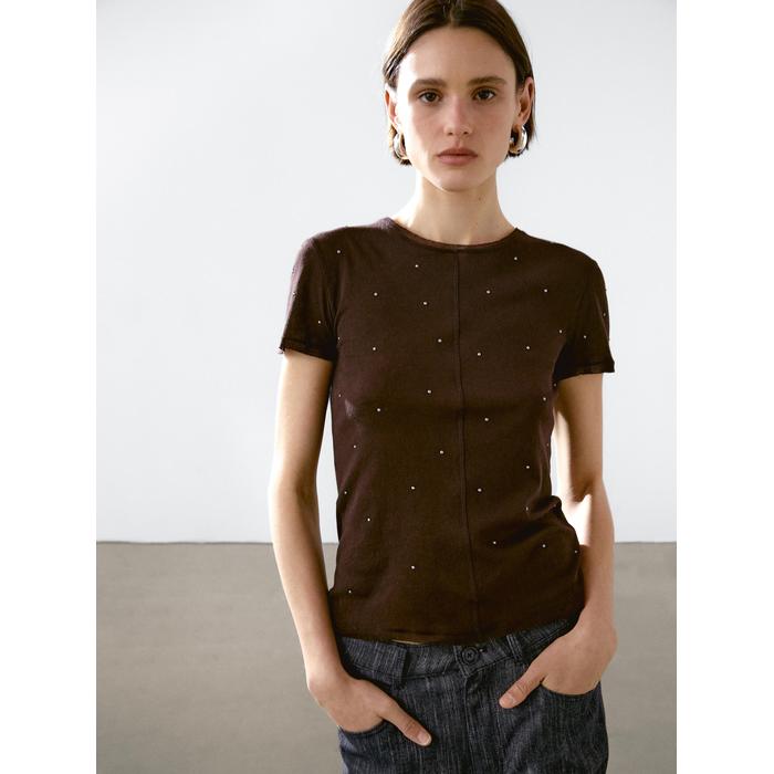 T-shirt with metallic studs detail цвет: Коричневый