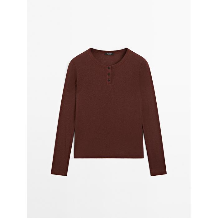 Cotton blend knitted T-shirt цвет: Бургундский