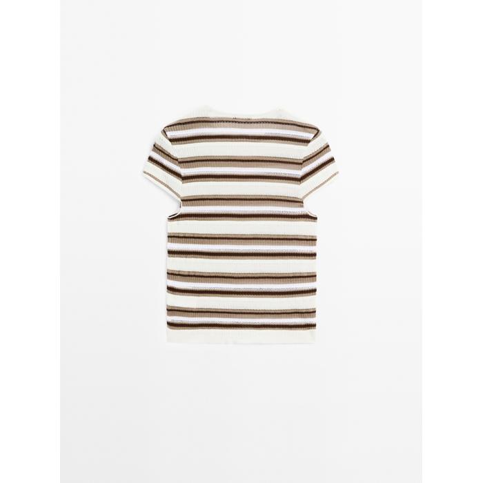 Openwork knit striped T-shirt цвет: Серый натуральный