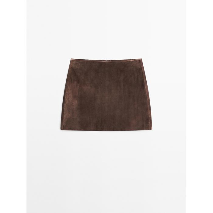 Suede leather mini skirt цвет: Коричневый