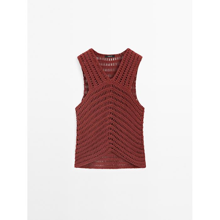 Openwork Crochet Knit Top цвет: Цвет черепицы