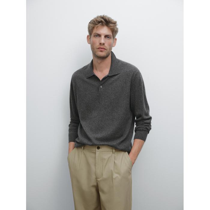 Rib knit polo 100% cashmere цвет: Серый средний