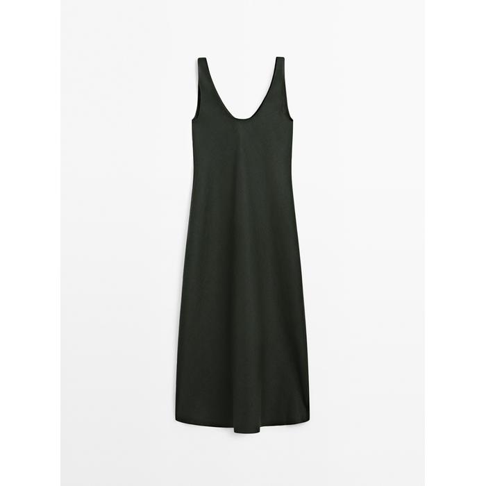 Midi dress 100% linen цвет: Темно-зеленый