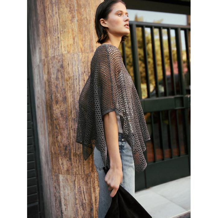 Short openwork knit cape цвет: Коричневый