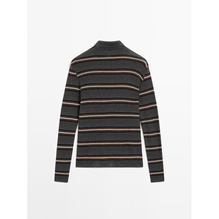 Striped polo neck knit sweater цвет: Серый меланжевый
