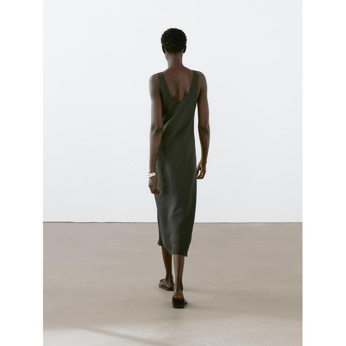 Midi dress 100% linen цвет: Темно-зеленый