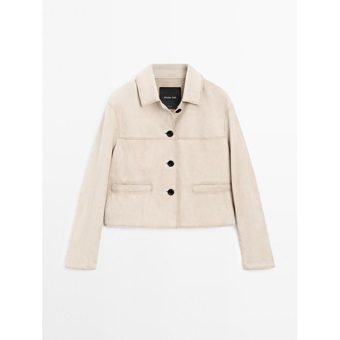 Short jacket with suede stitching цвет: Цвет льда