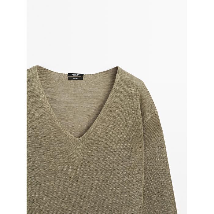V-neck jumper 100% linen цвет: Зеленоватый