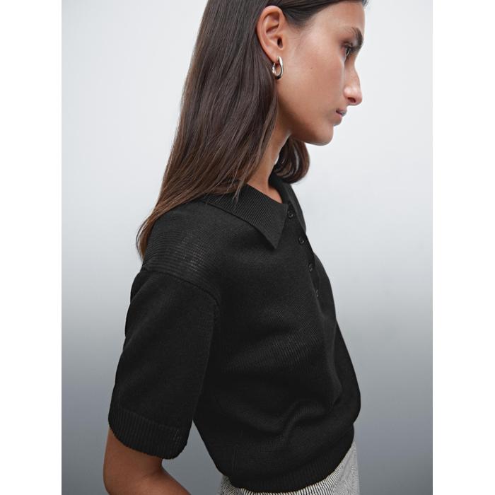 Openwork polo knit linen blend jumper цвет: Черный
