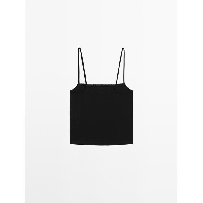 Knitted top with lace straps цвет: Черный